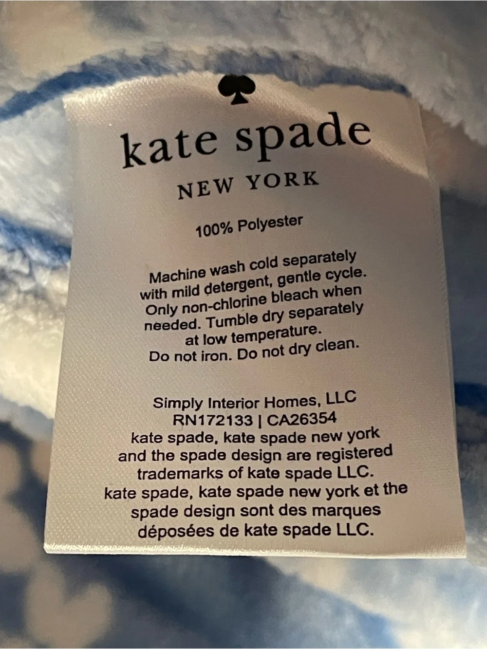 Kate Spade New York Sweet Floral Plush Throw 60x70 Light Blue New